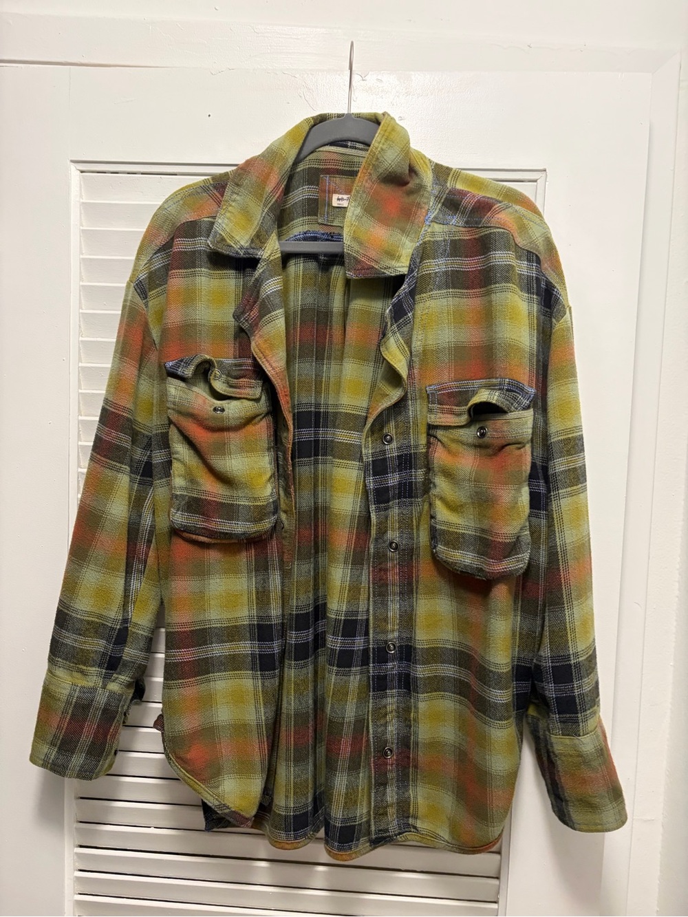 We The Free Olive & Rust Plaid Flannel Shirt Jacket